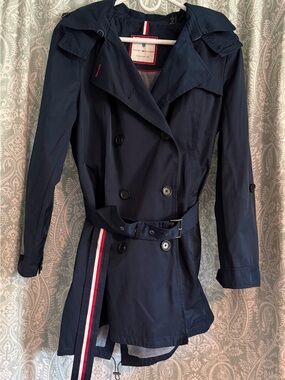 Tommy Hilfiger Navy Double-Breasted Trench with Signature Stripe
